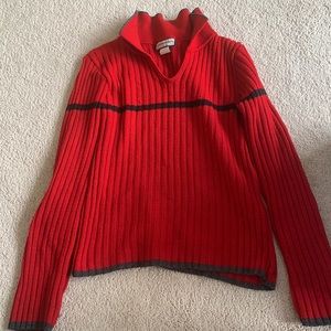 red and gray sweater